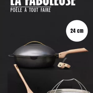 LA FABULEUSE, LA POÊLE A TOUT FAIRE QUI REMPLACE 8 USTENSILES : POÊLE, SAUTEUSE, CASSEROLE, COCOTTE, CUISEUR VAPEUR, FRITEUSE, PLAT AU FOUR, MOULE A GATEAUX