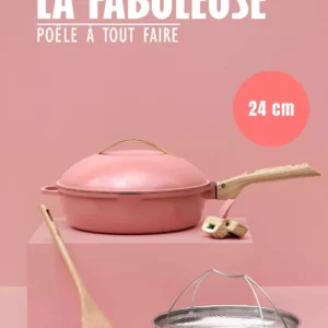 LA FABULEUSE, LA POÊLE A TOUT FAIRE QUI REMPLACE 8 USTENSILES : POÊLE, SAUTEUSE, CASSEROLE, COCOTTE, CUISEUR VAPEUR, FRITEUSE, PLAT AU FOUR, MOULE A GATEAUX