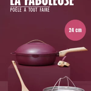 LA FABULEUSE, LA POÊLE A TOUT FAIRE QUI REMPLACE 8 USTENSILES : POÊLE, SAUTEUSE, CASSEROLE, COCOTTE, CUISEUR VAPEUR, FRITEUSE, PLAT AU FOUR, MOULE A GATEAUX